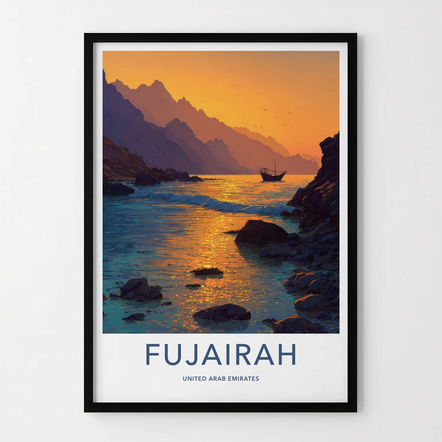 Fujairah Poster - United Arab Emirates Boat Sunset Wall Art