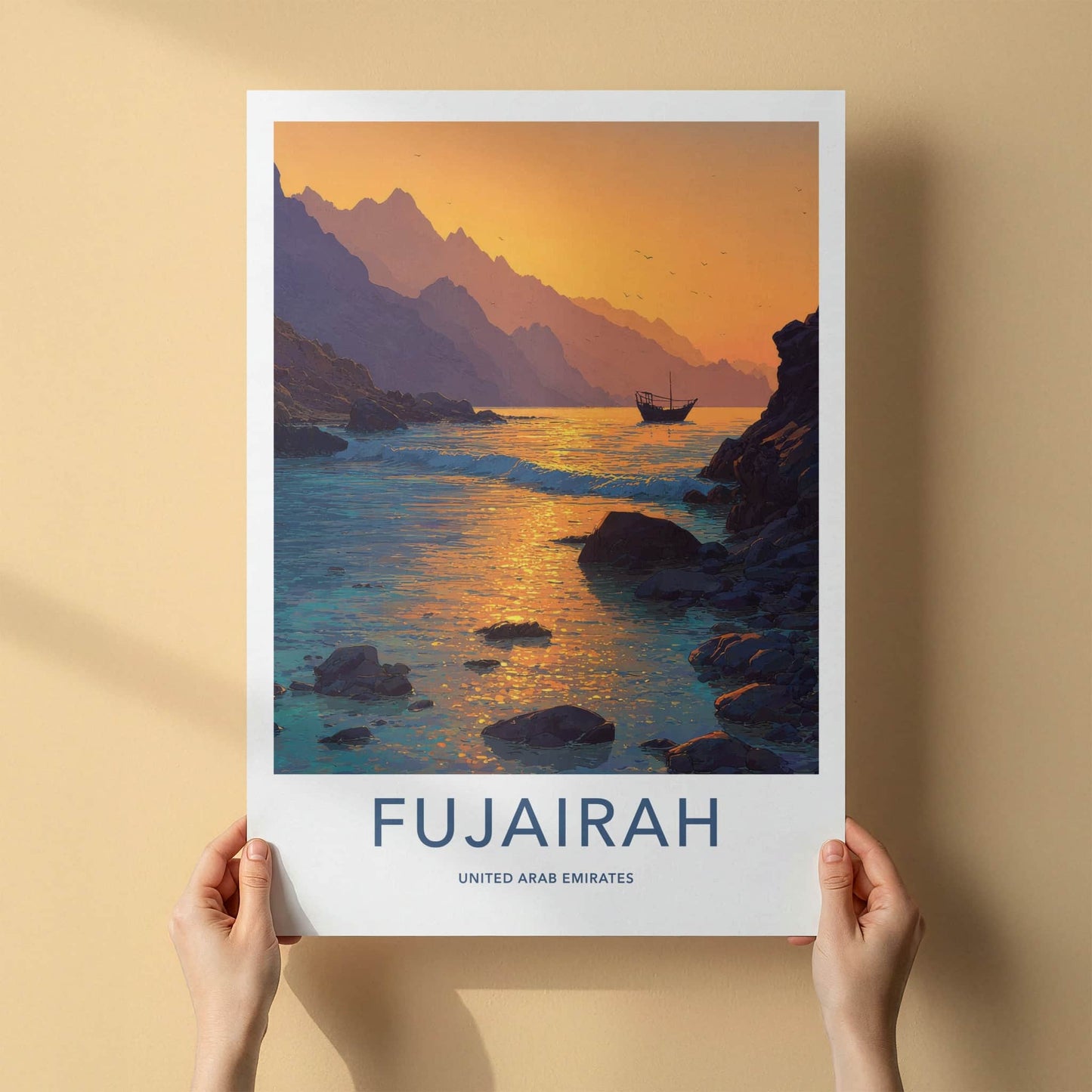 Fujairah Poster - United Arab Emirates Boat Sunset Wall Art