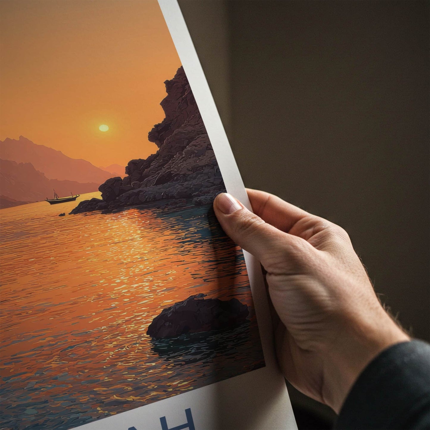 Fujairah Poster - United Arab Emirates Mountain Sunset Boat Travel Art