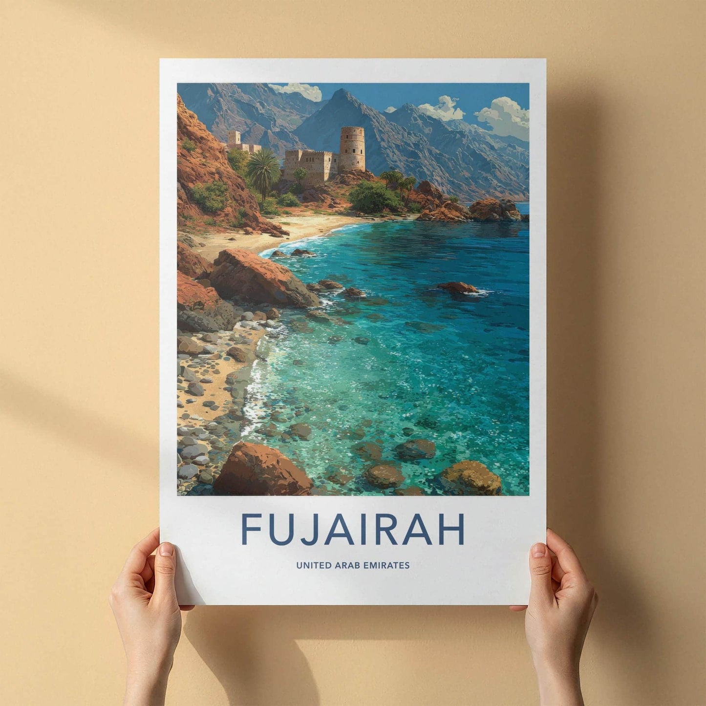 Fujairah Poster - United Arab Emirates Travel Art - Coastal Mountain Fort Wall Decor