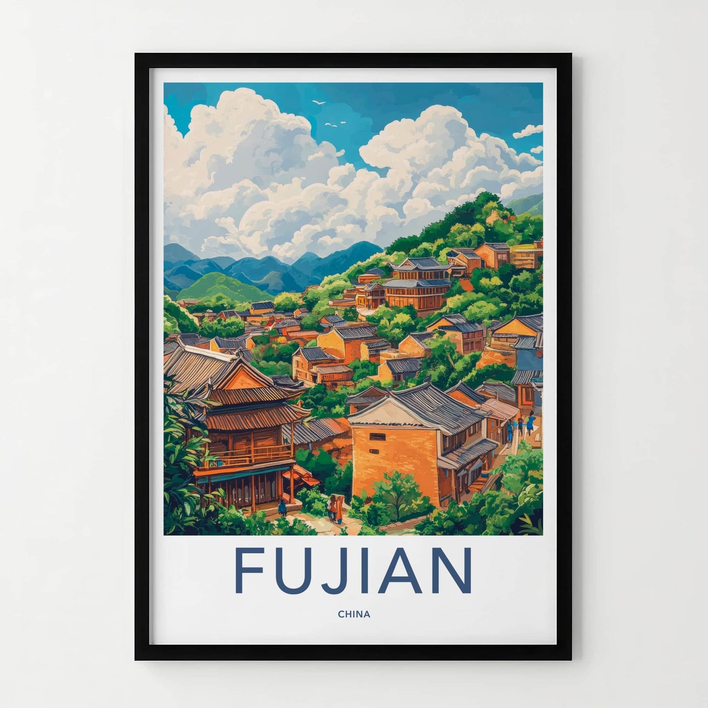 Fujian Poster - China Framed Print - Hilly Village Scene Framed Decor