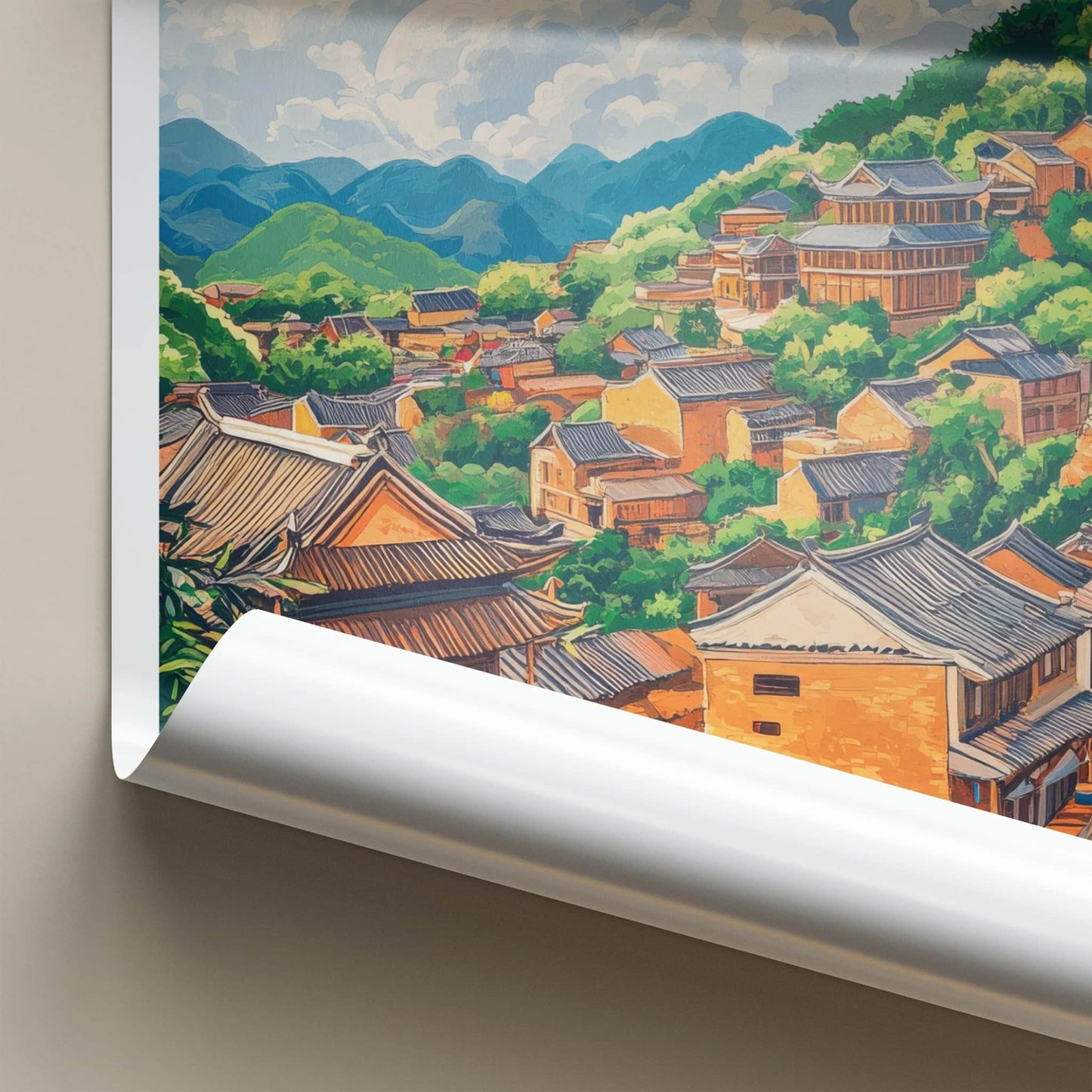 Fujian Poster - China Framed Print - Hilly Village Scene Framed Decor