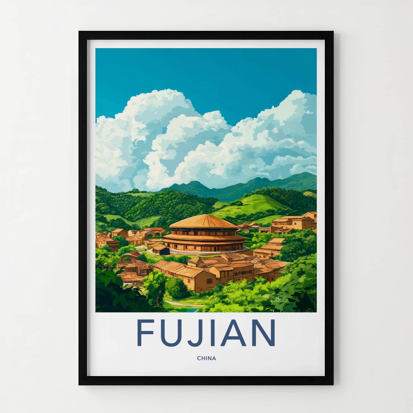 Fujian Poster - China Wall Art - Hakka Village Hills Gallery Art
