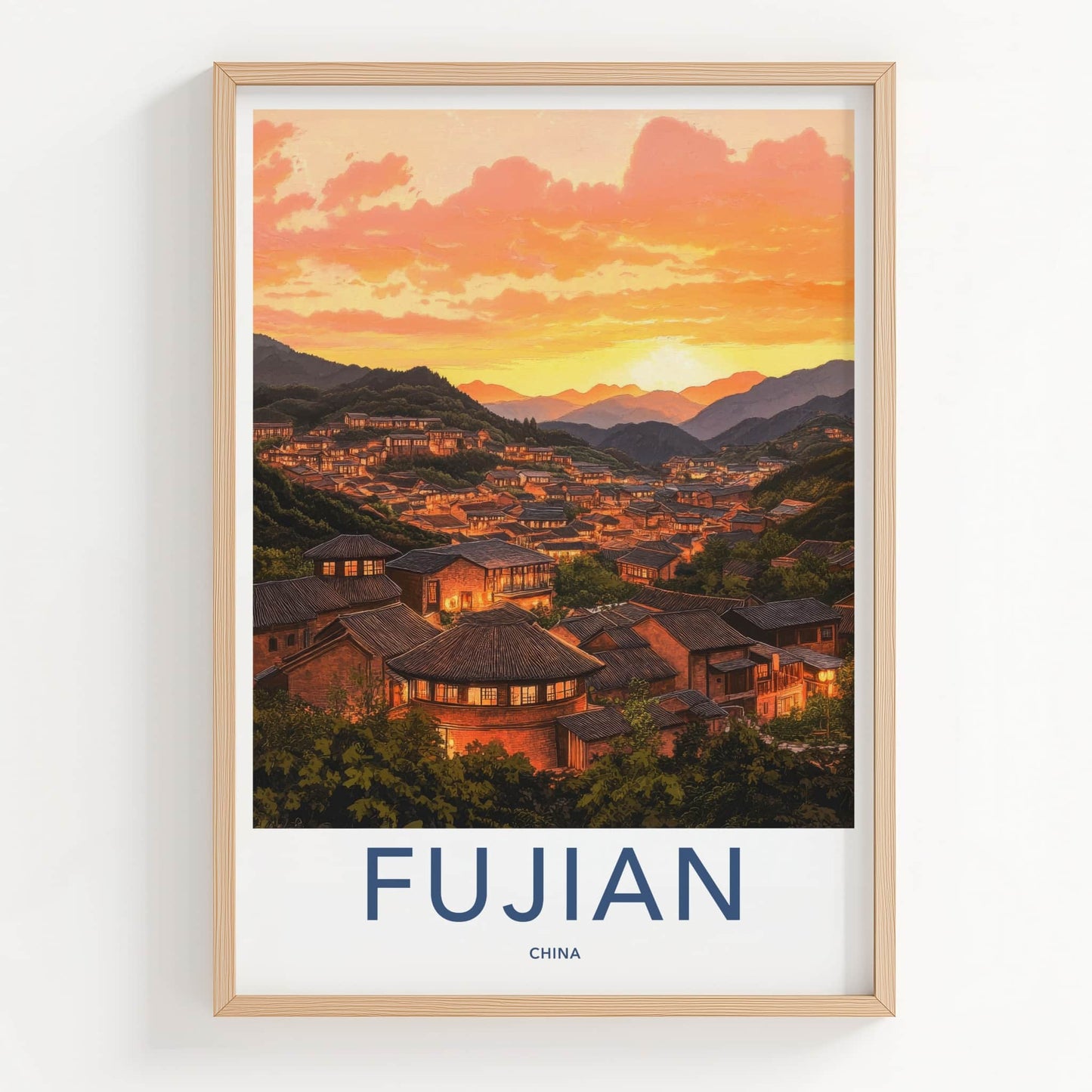 Fujian Poster - China Wall Art - Mountain Village Sunset Home Decor