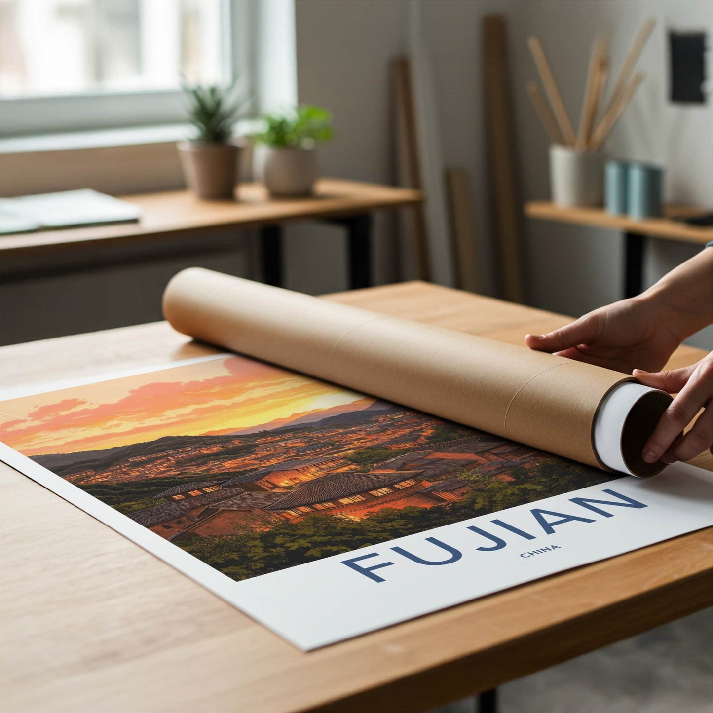Fujian Poster - China Wall Art - Mountain Village Sunset Home Decor