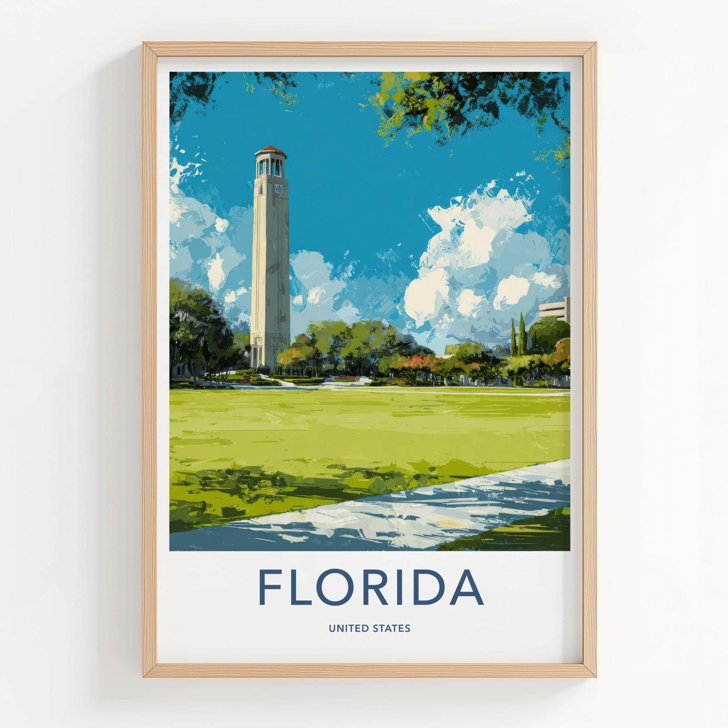 Gainesville Poster - Florida Travel Art - Historic campus tower Wall Decor