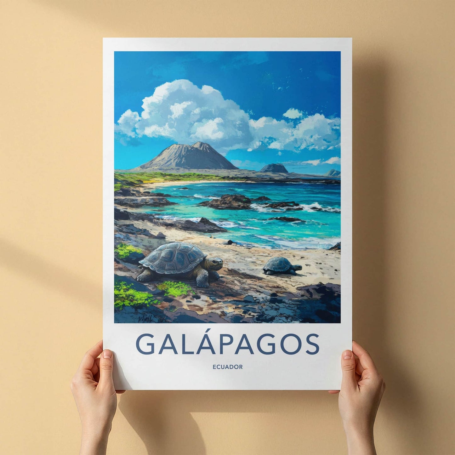 Galapagos Poster - Ecuador Travel Art - Island Beach Tortoises Home Decor