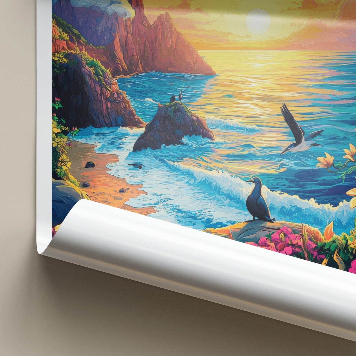 Galapagos Poster - Ecuador Travel Art - Tropical Coast Sunset Home Decor