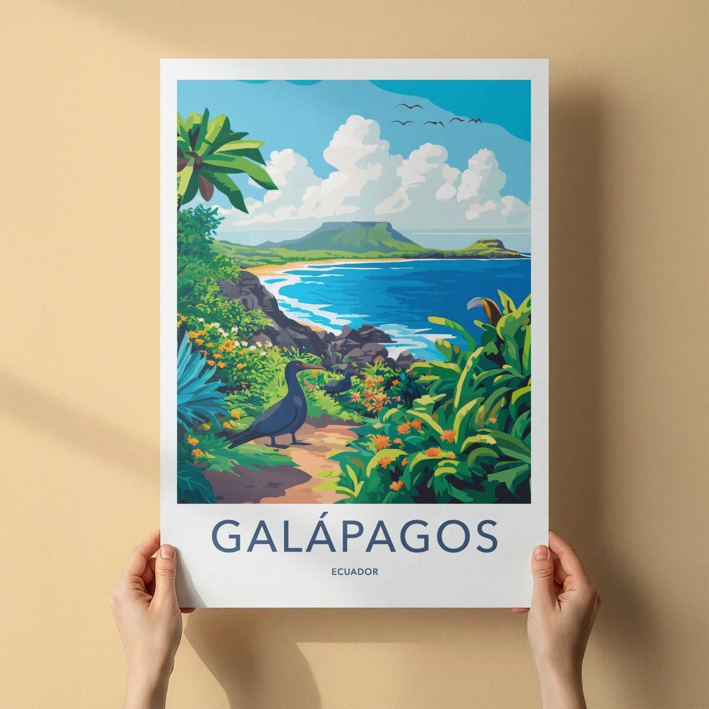 Galapagos Poster - Ecuador Travel Art - Tropical Island Bird Home Decor