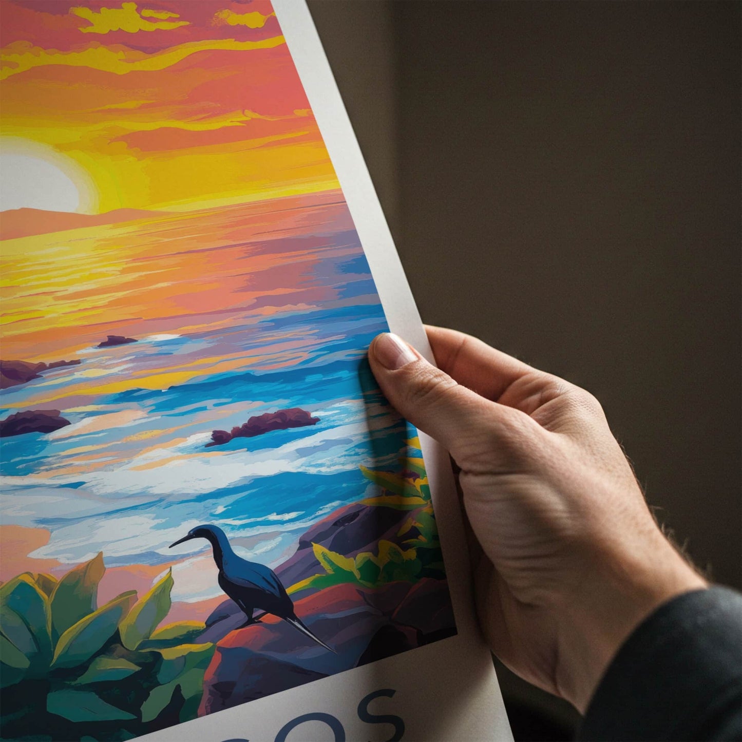 Galapagos Poster - Ecuador Travel Art - Vibrant Ocean Sunset Home Decor