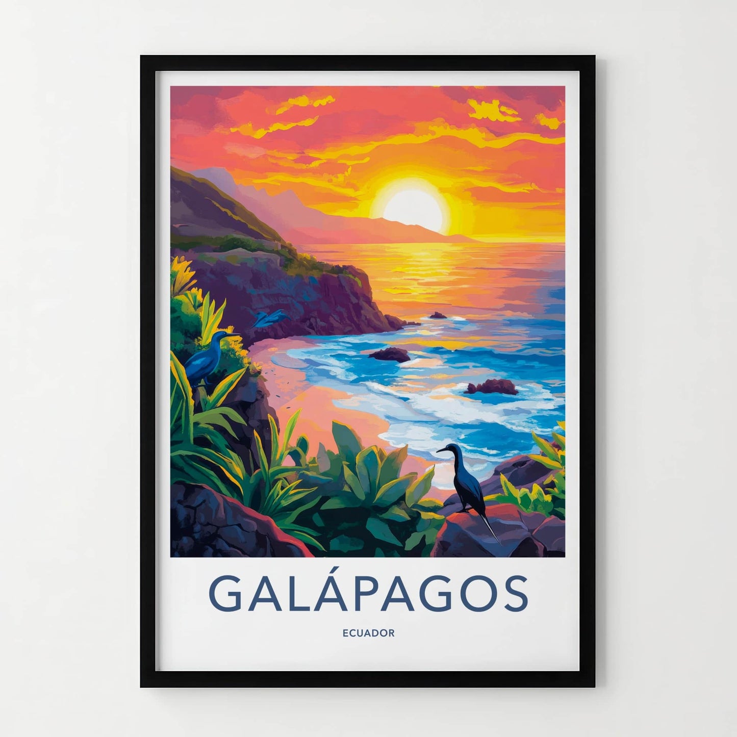 Galapagos Poster - Ecuador Travel Art - Vibrant Ocean Sunset Home Decor