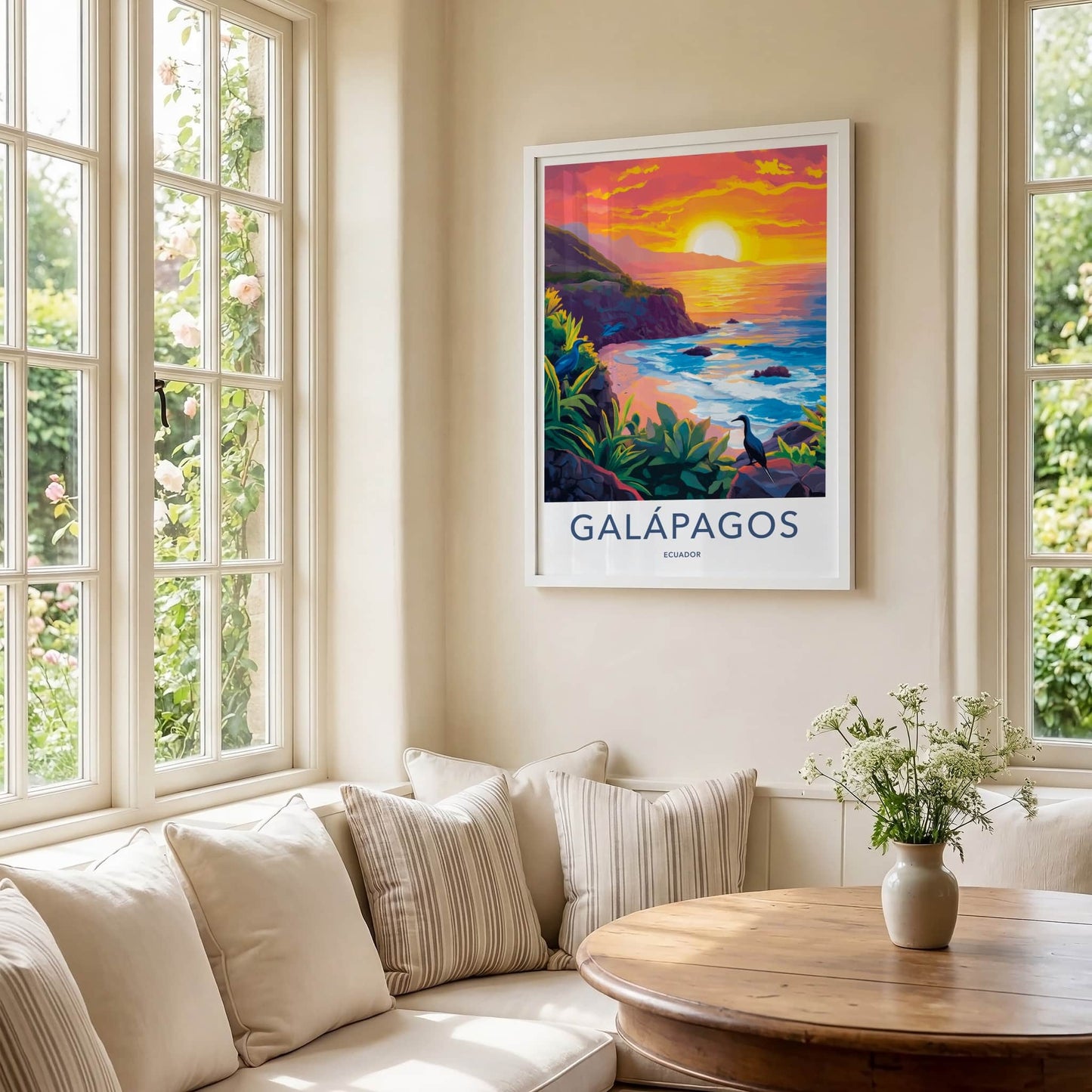 Galapagos Poster - Ecuador Travel Art - Vibrant Ocean Sunset Home Decor