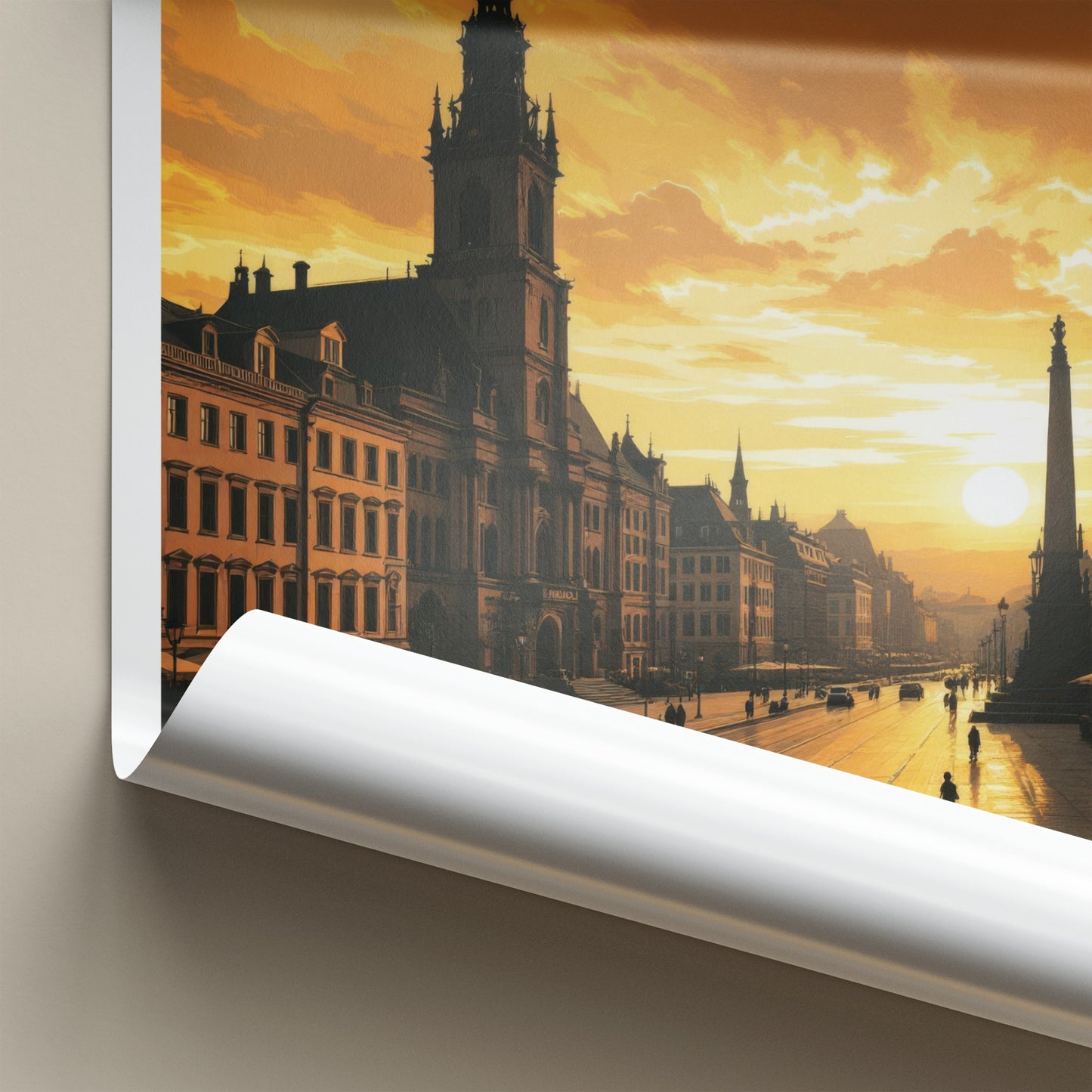 Galicia Poster - Poland Travel Art - Golden Sunset Cityscape Home Decor