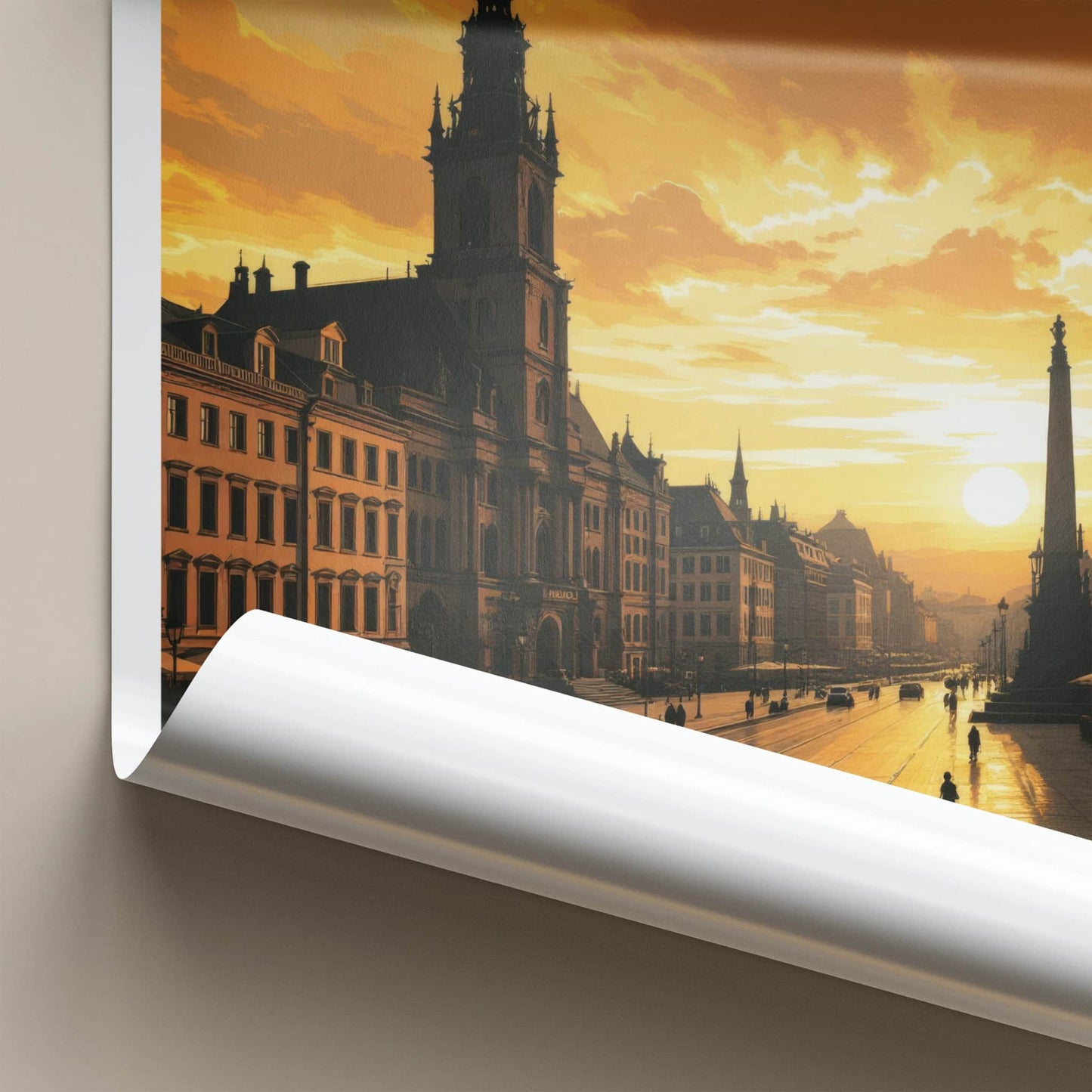 Galicia Poster - Poland Travel Art - Golden Sunset Cityscape Home Decor