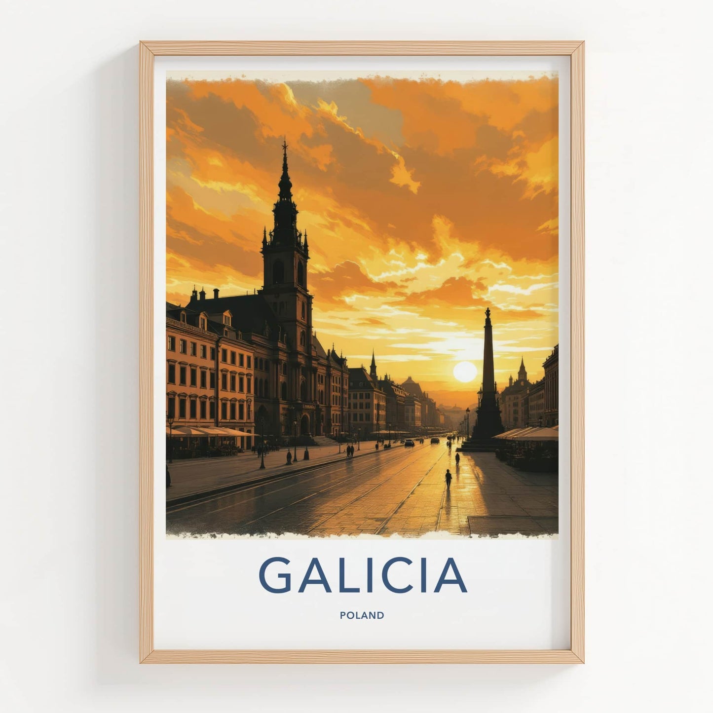 Galicia Poster - Poland Travel Art - Golden Sunset Cityscape Home Decor