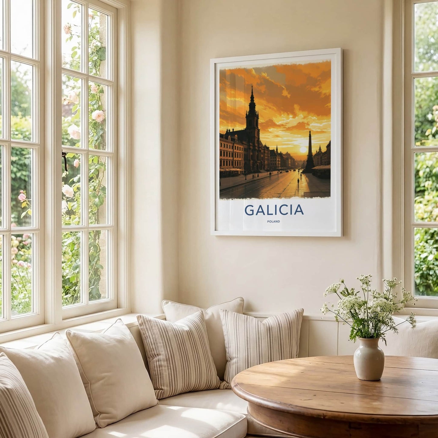 Galicia Poster - Poland Travel Art - Golden Sunset Cityscape Home Decor