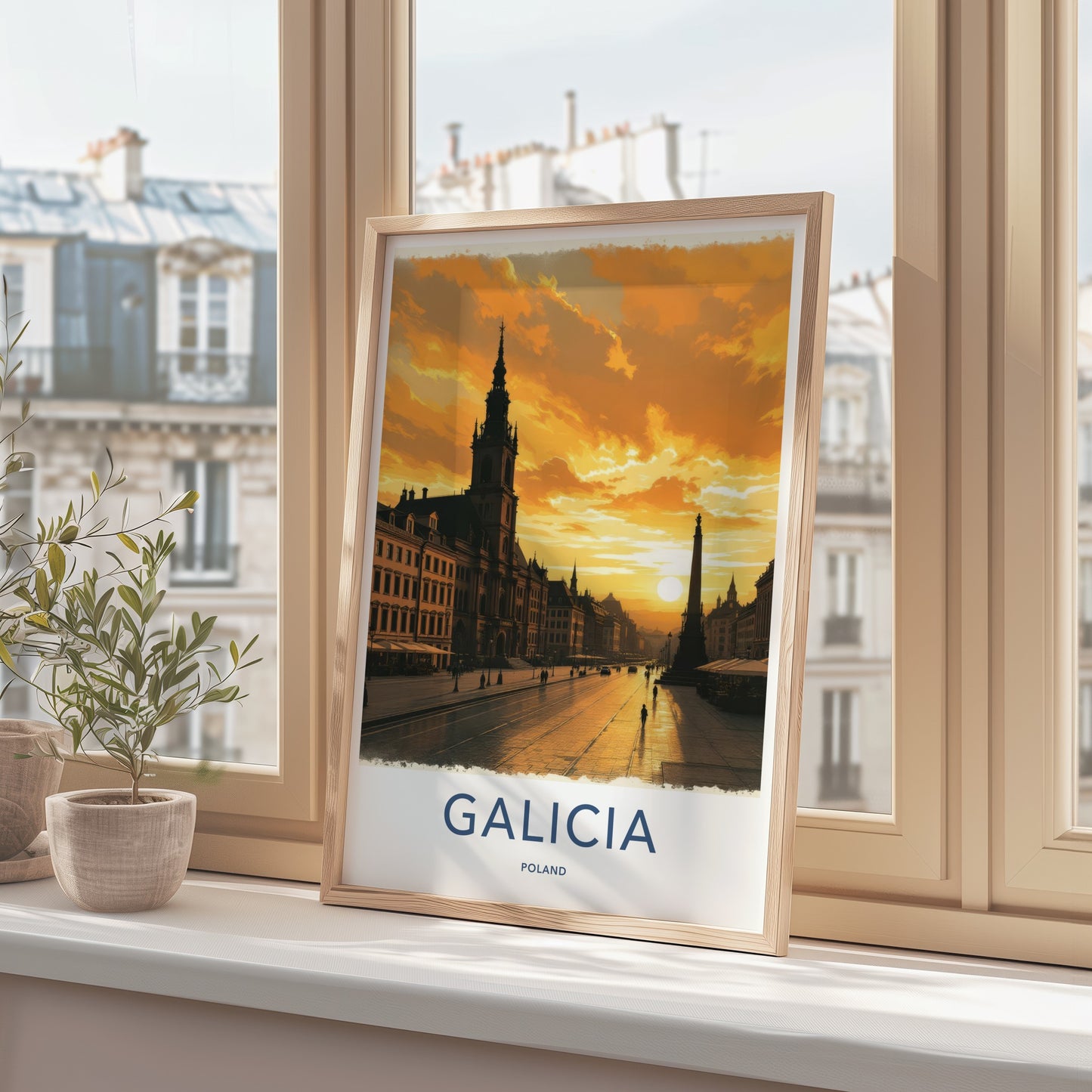 Galicia Poster - Poland Travel Art - Golden Sunset Cityscape Home Decor