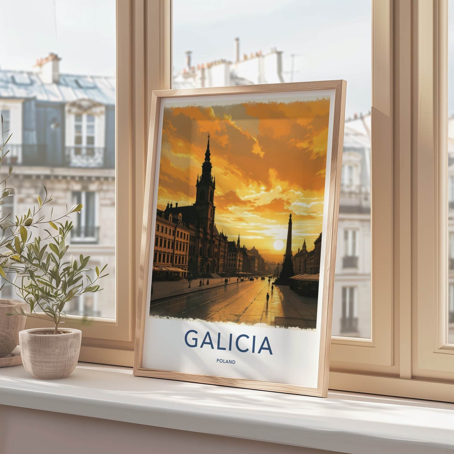 Galicia Poster - Poland Travel Art - Golden Sunset Cityscape Home Decor