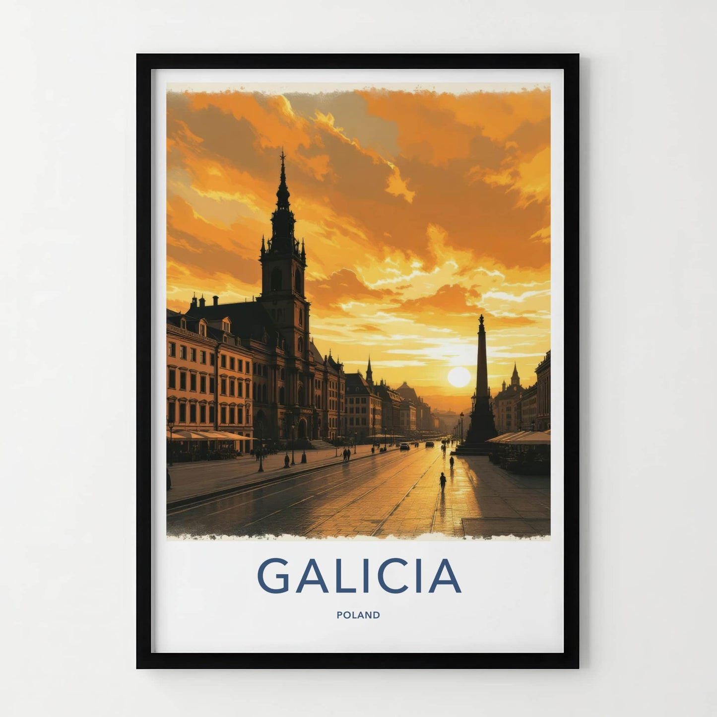 Galicia Poster - Poland Travel Art - Golden Sunset Cityscape Home Decor
