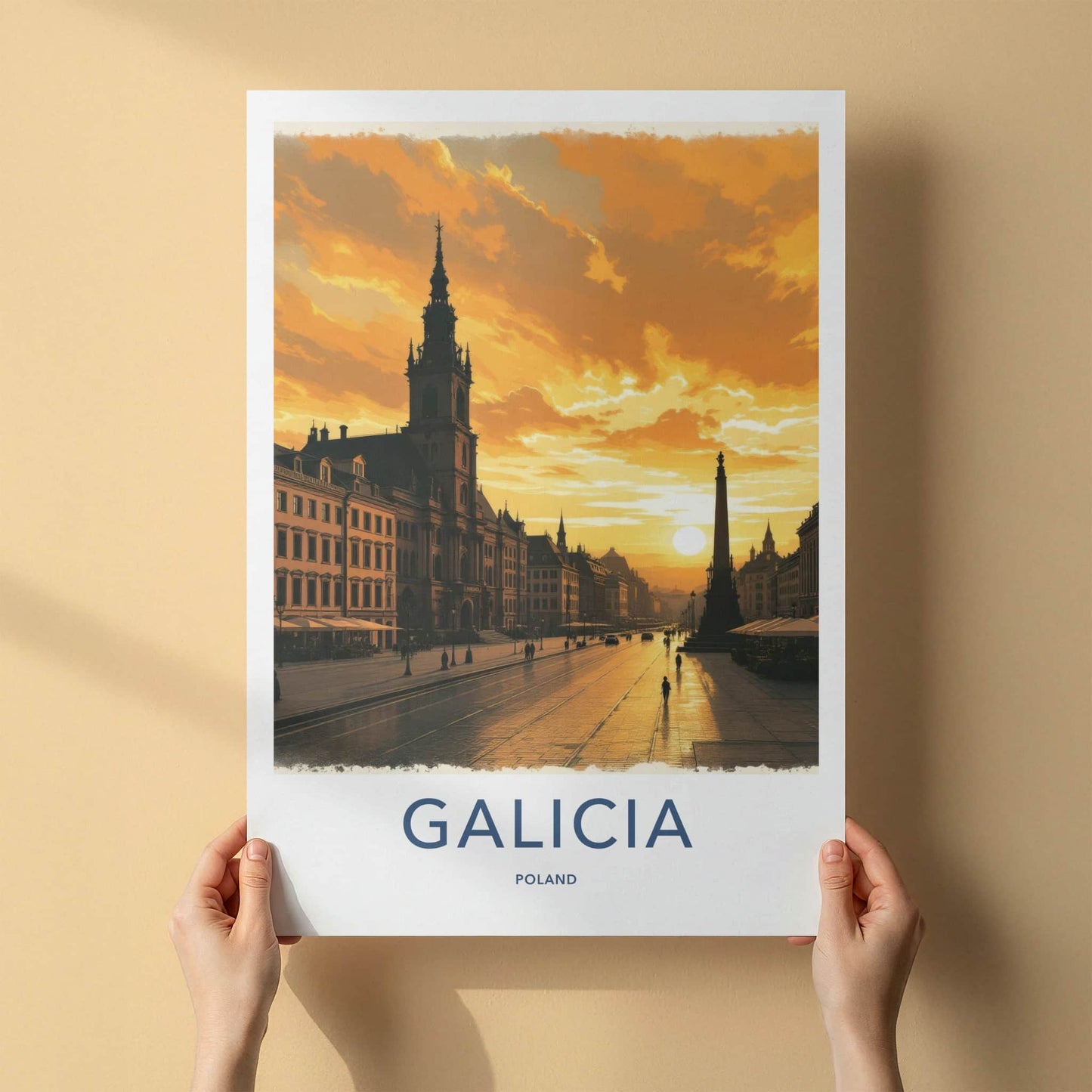 Galicia Poster - Poland Travel Art - Golden Sunset Cityscape Home Decor