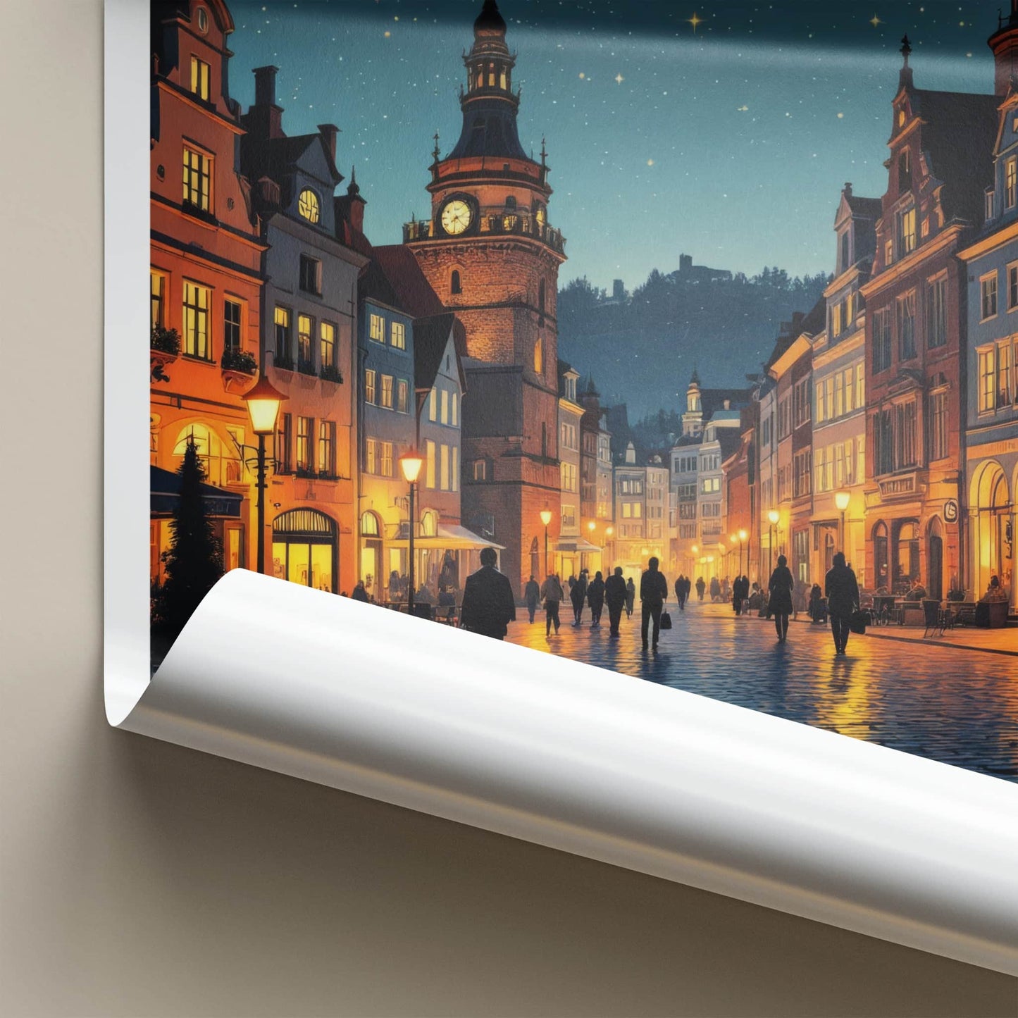 Galicia Poster - Poland Travel Art - Starry Cobblestone Street Wall Decor