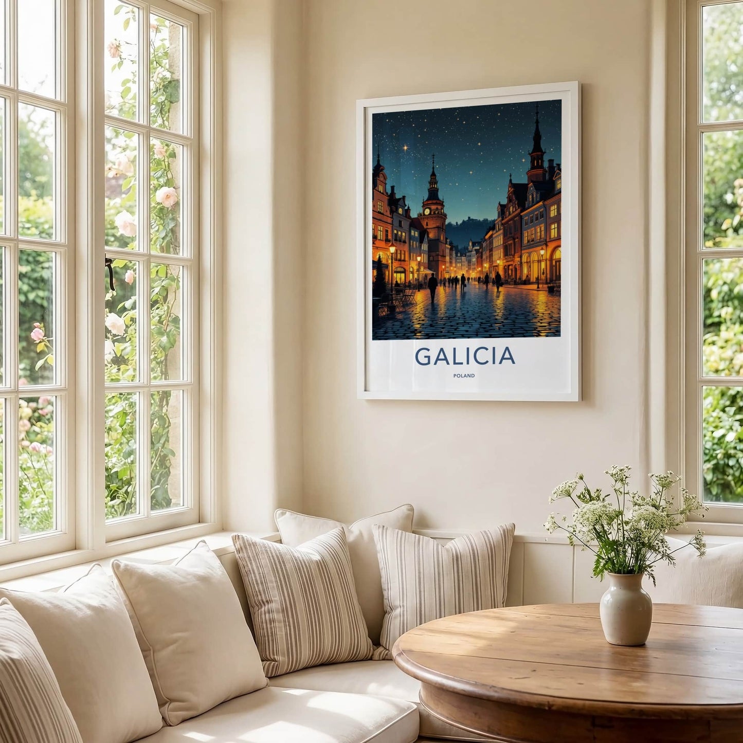 Galicia Poster - Poland Travel Art - Starry Cobblestone Street Wall Decor