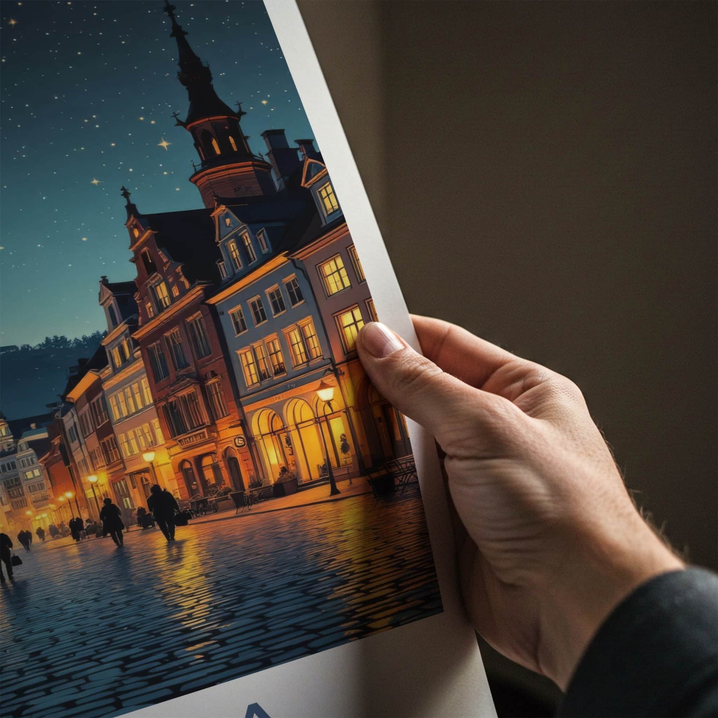 Galicia Poster - Poland Travel Art - Starry Cobblestone Street Wall Decor