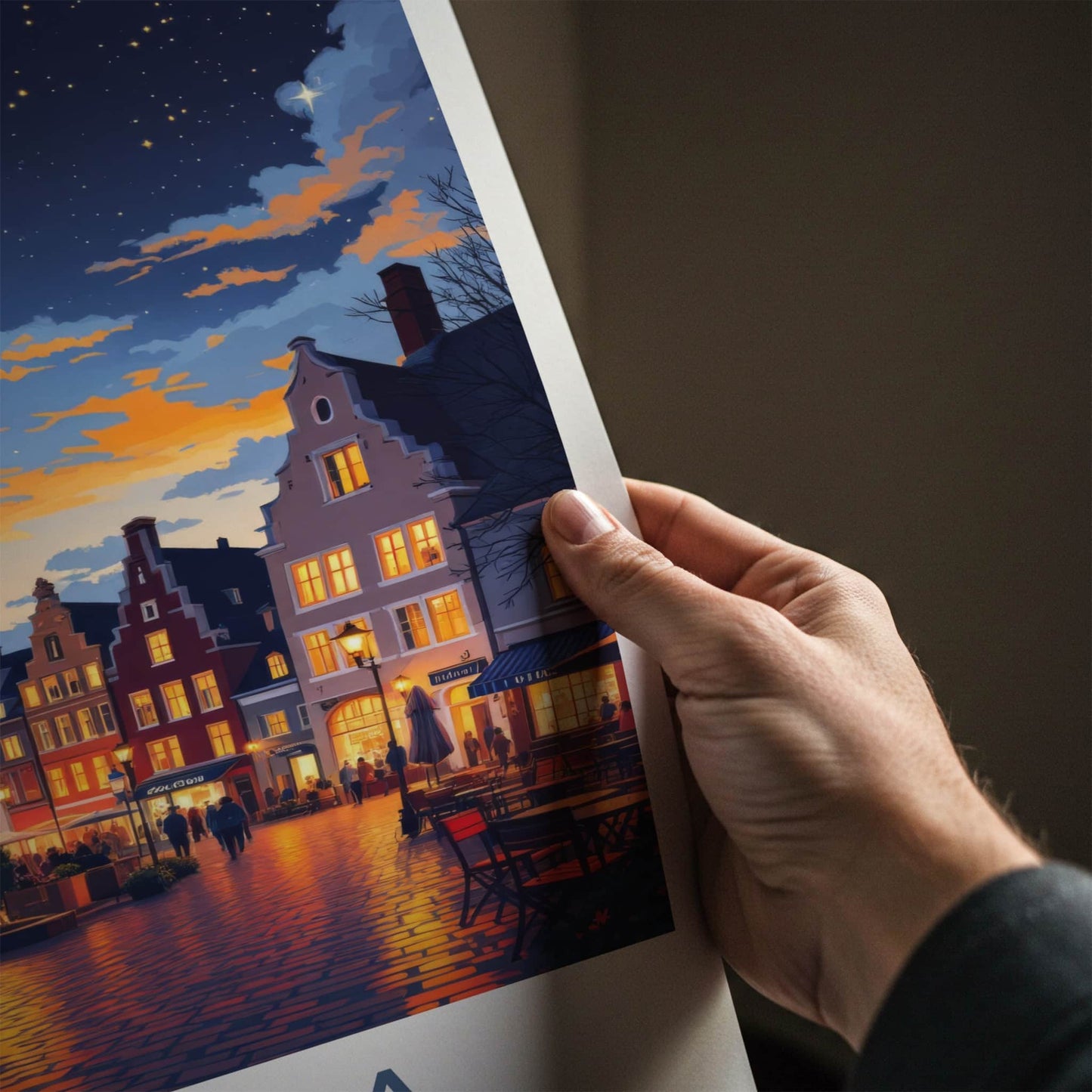 Galicia Poster - Poland Travel Print - Starlit Town Square Wall Decor