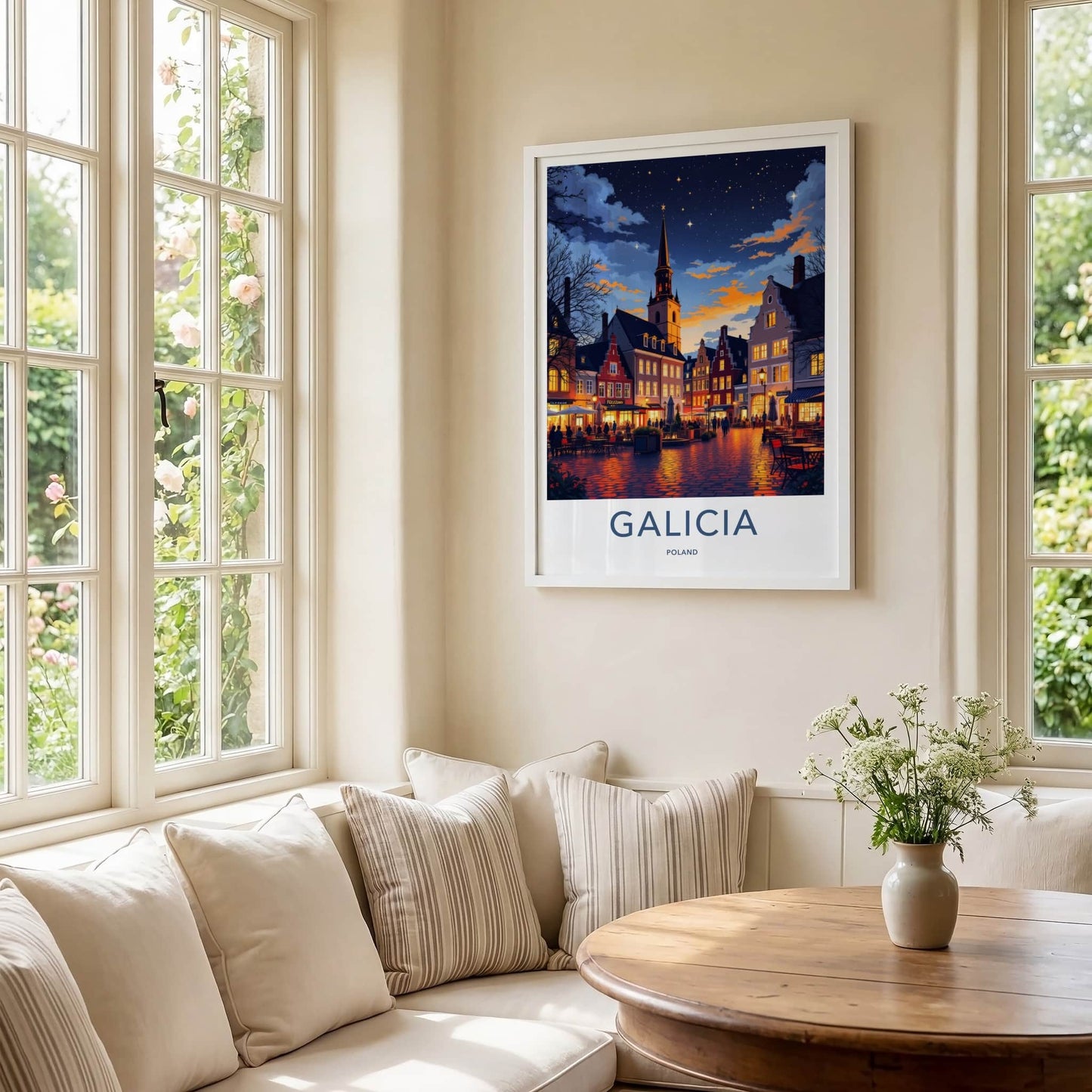 Galicia Poster - Poland Travel Print - Starlit Town Square Wall Decor