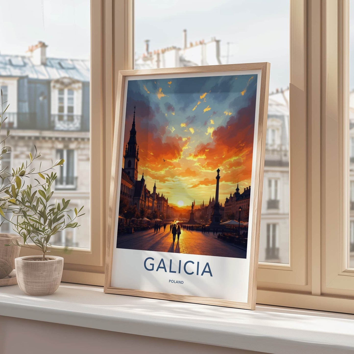 Galicia Poster - Poland Travel Print - Vibrant City Sunset Wall Decor