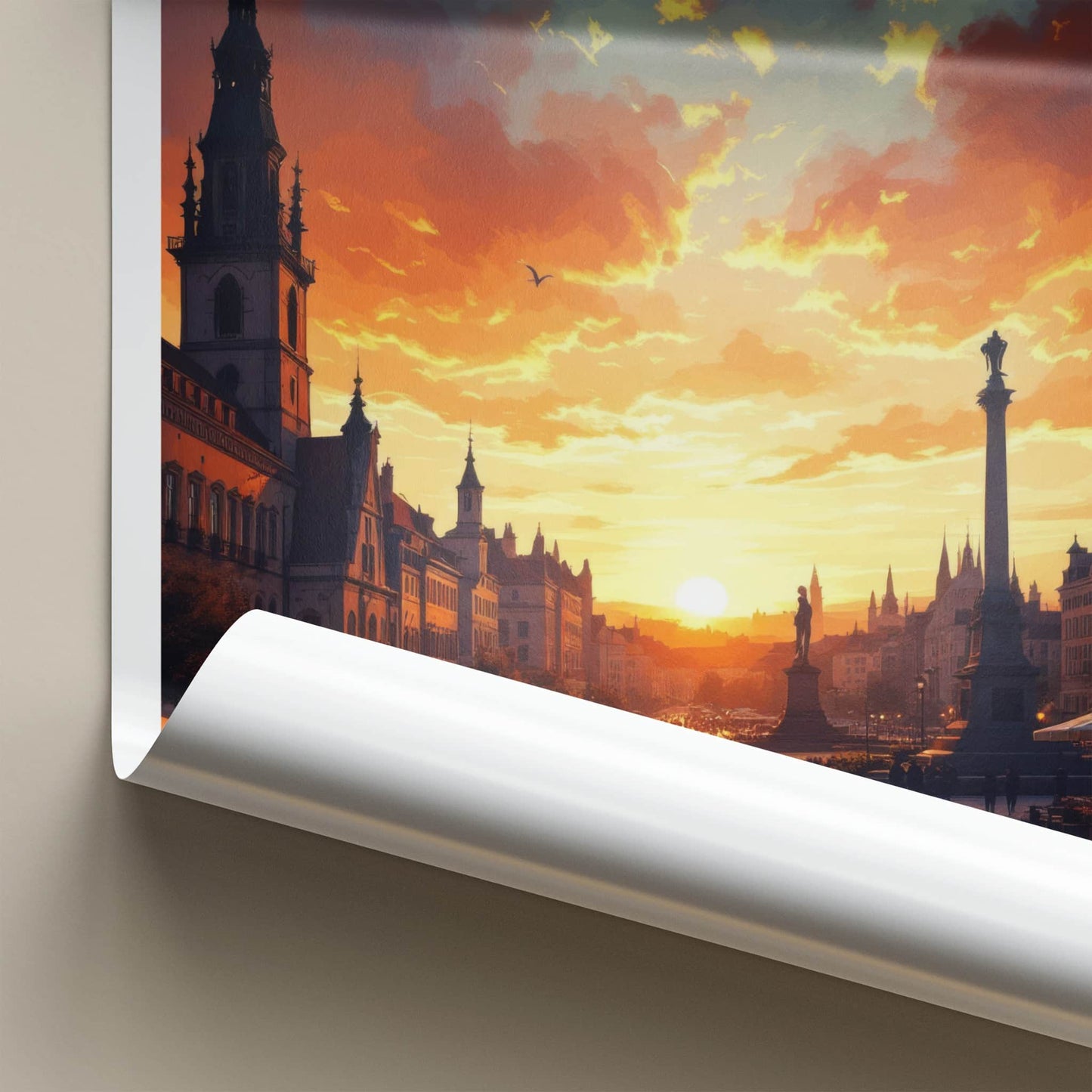 Galicia Poster - Poland Travel Print - Vibrant City Sunset Wall Decor
