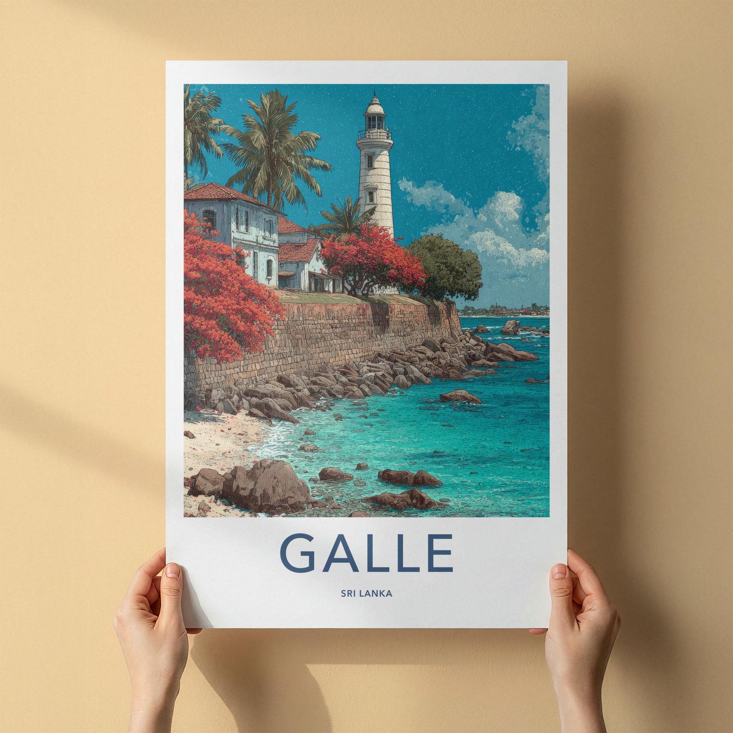 Galle Poster - Sri Lanka Travel Art - Tropical Beach Lighthouse Home Decor