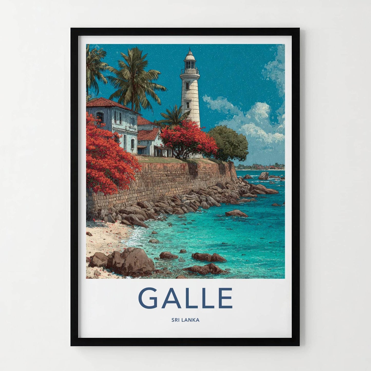 Galle Poster - Sri Lanka Travel Art - Tropical Beach Lighthouse Home Decor