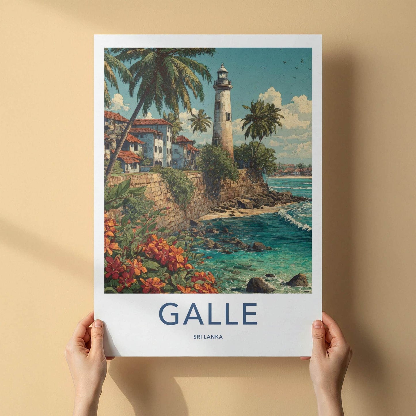 Galle Poster - Sri Lanka Travel Art - Tropical Coast Lighthouse Home Decor