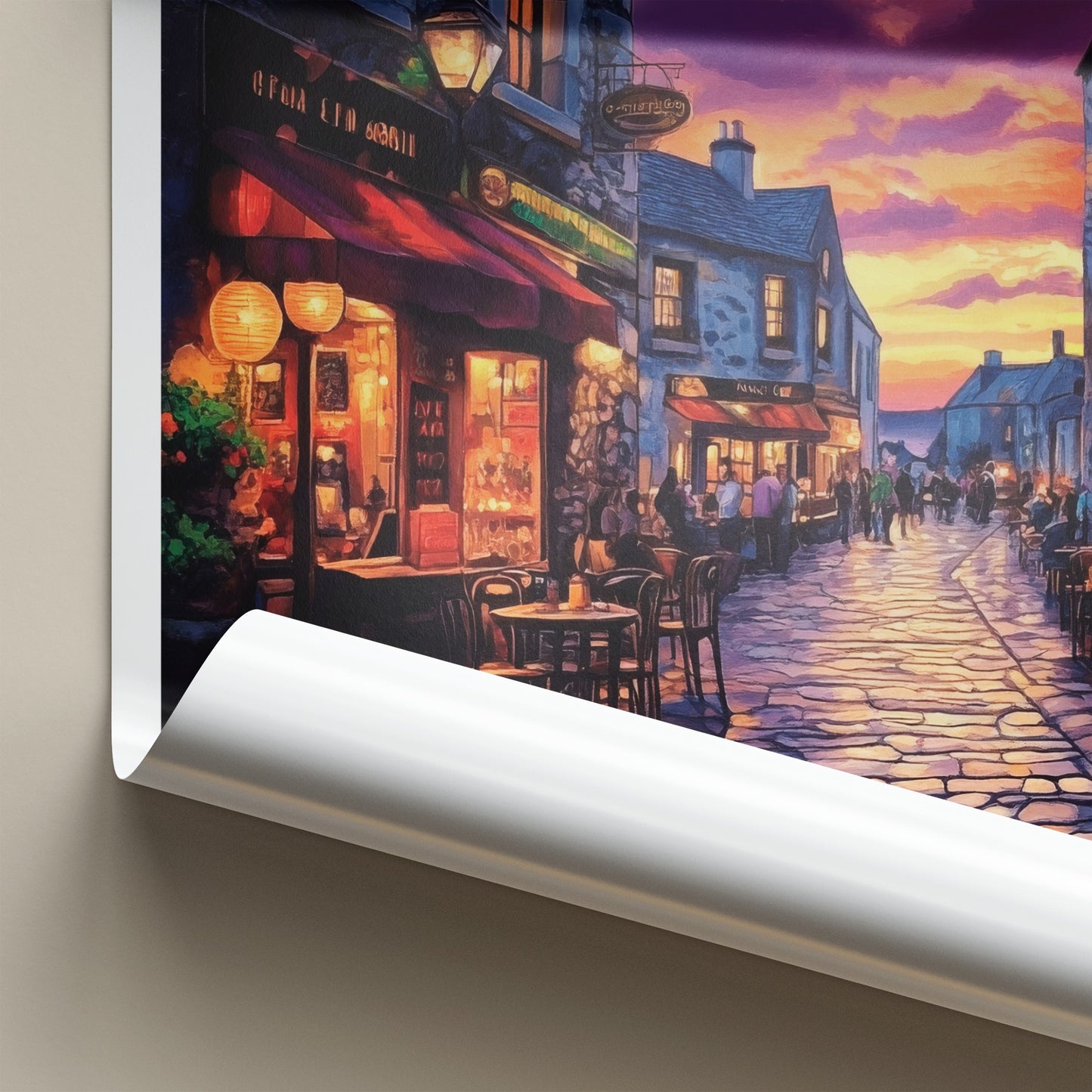 Galway Poster - Ireland Travel Art - Cobblestone Street Sunset Home Decor