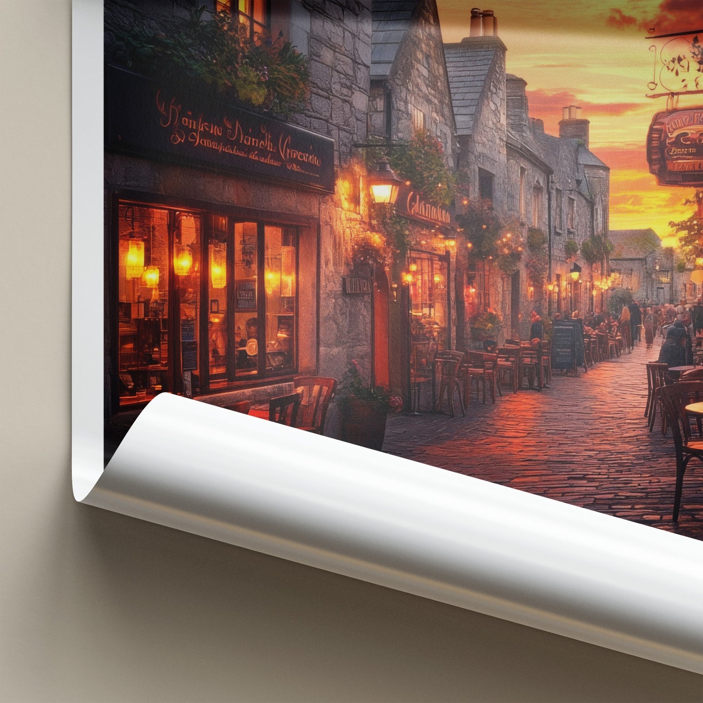 Galway Poster - Ireland Travel Art - Glowing Pub Street Wall Decor
