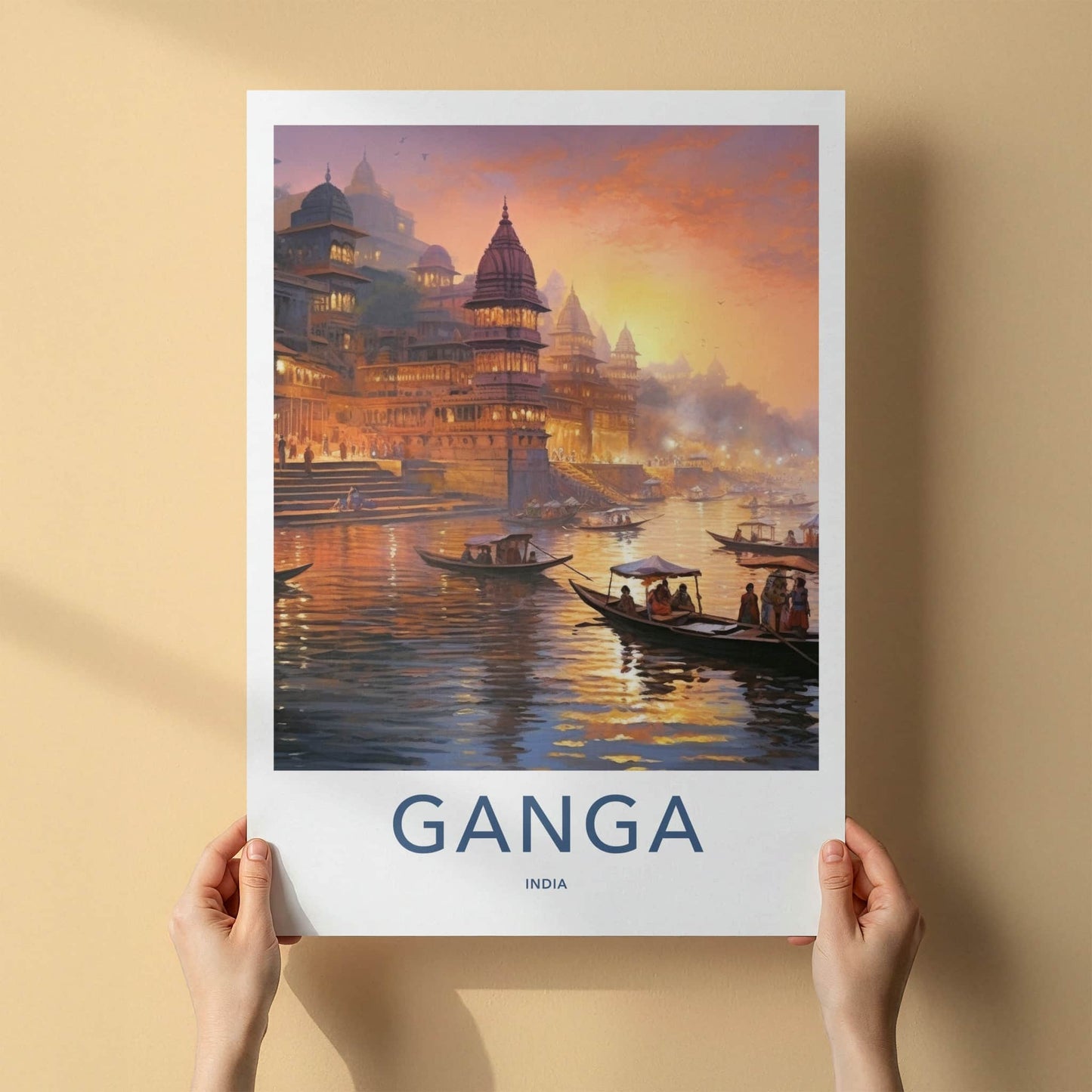 Ganga Poster - India Travel Art - Uttar Pradesh Ghats Temple River Home Decor
