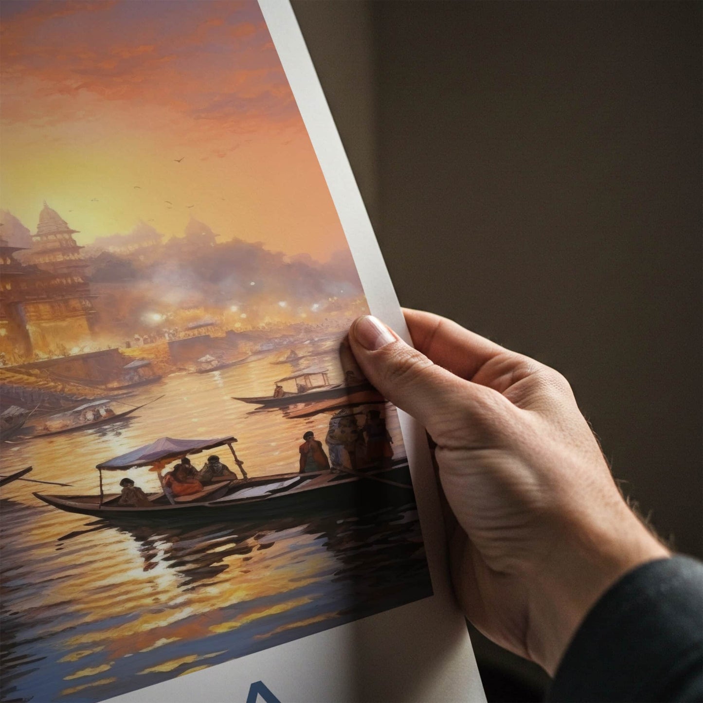 Ganga Poster - India Travel Art - Uttar Pradesh Ghats Temple River Home Decor