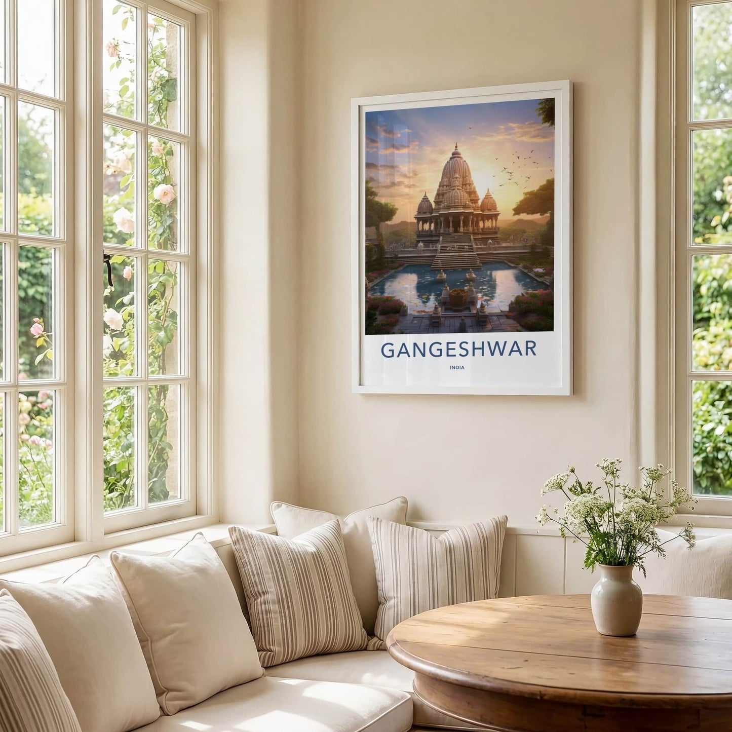 Gangeshwar Poster - India Travel Art - Gujarat Ornate Temple Pond Home Decor