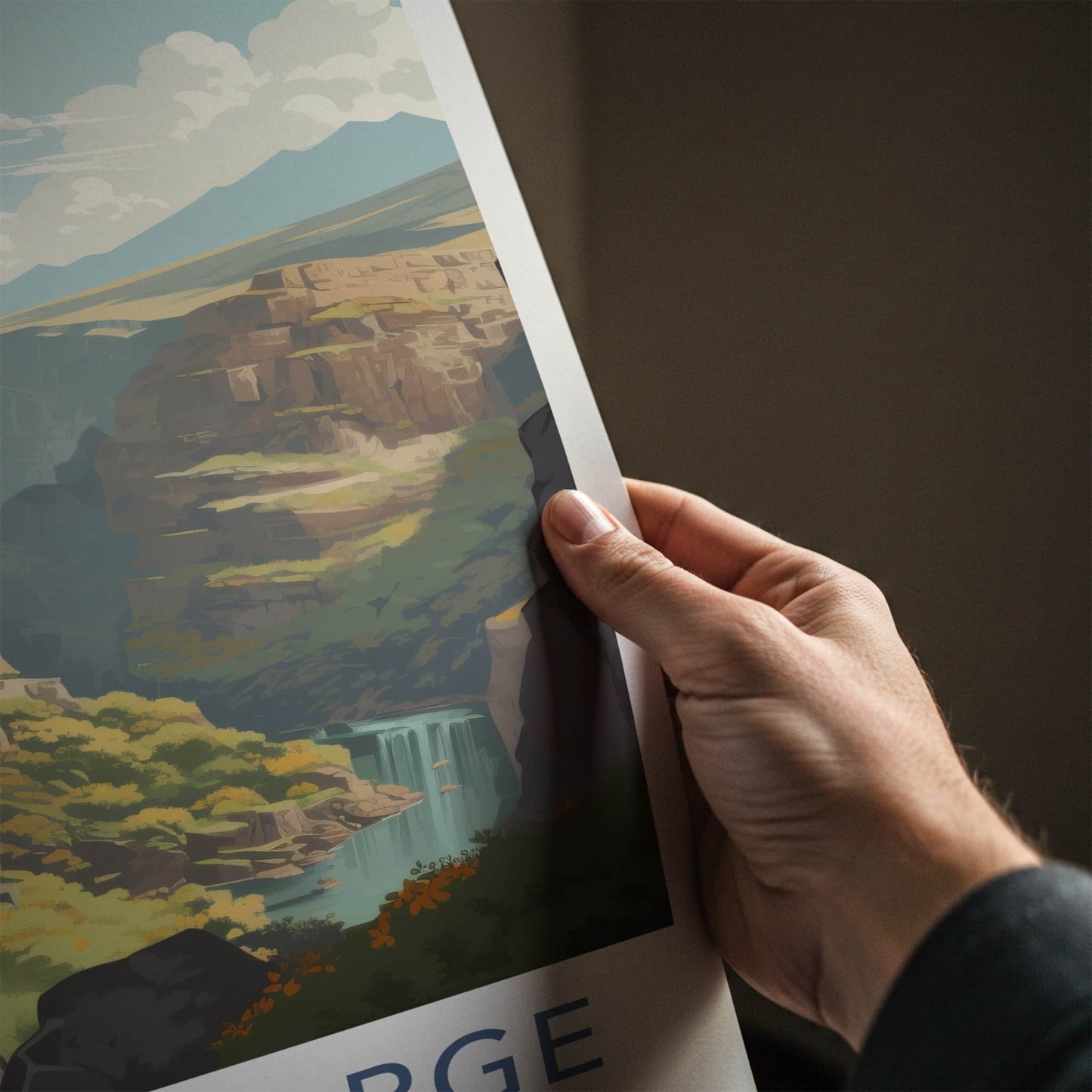 Garni Gorge Poster - Armenia Travel Art - Ancient Temple Waterfall Home Decor