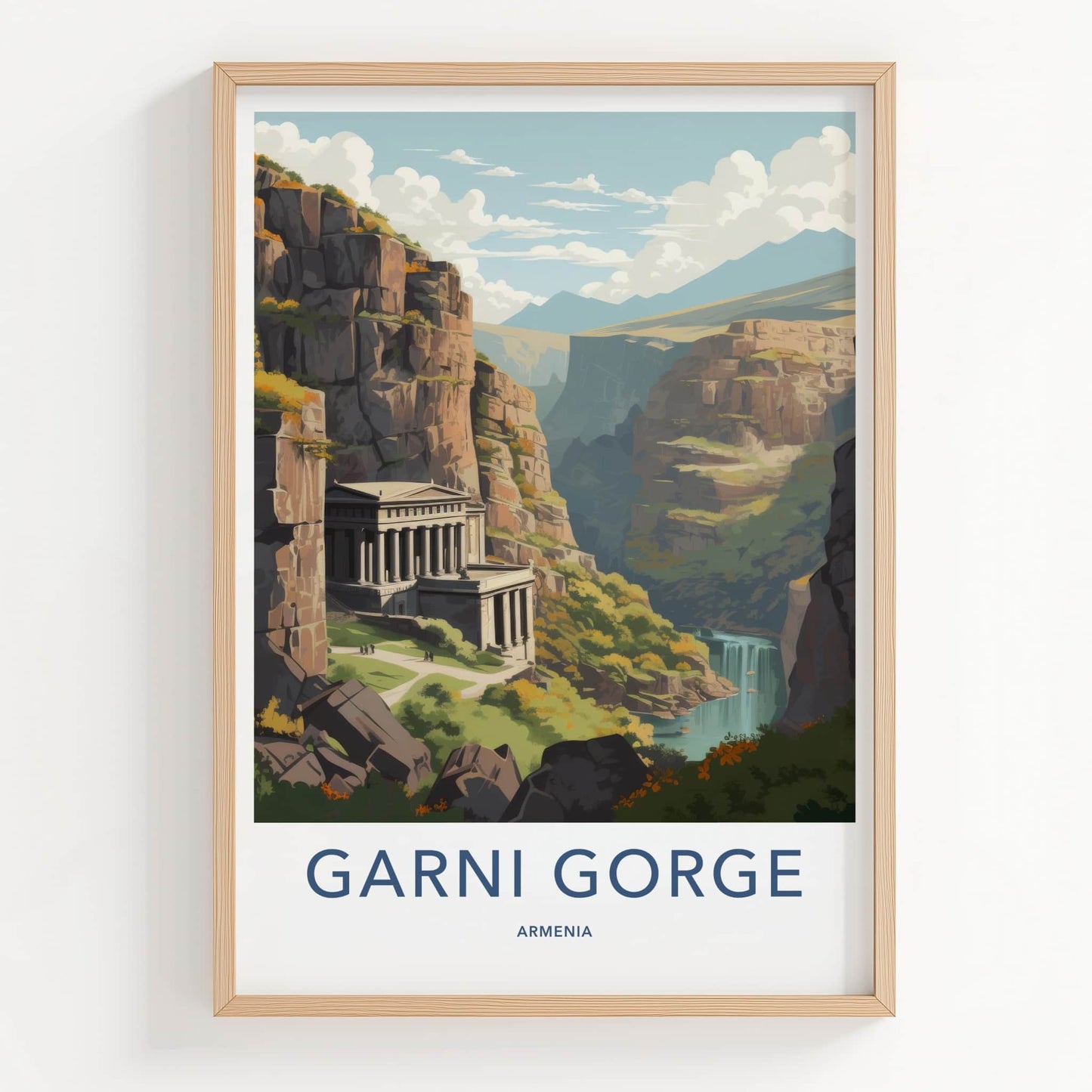 Garni Gorge Poster - Armenia Travel Art - Ancient Temple Waterfall Home Decor