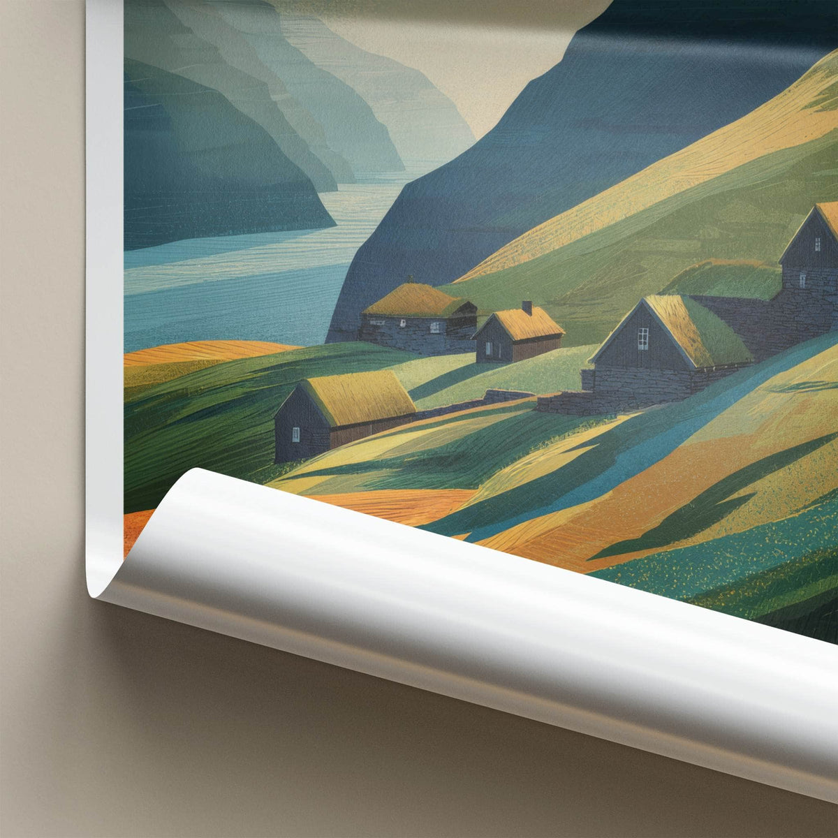 Gasadalur Poster - Faroe Islands Art Print Cliffside Village