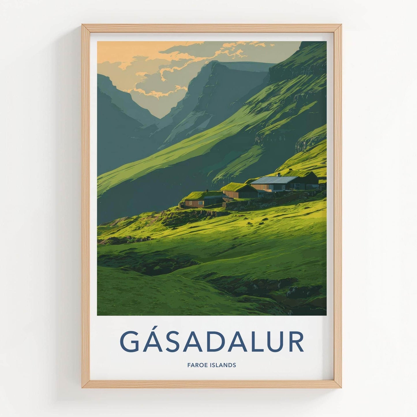 Gasadalur Poster - Faroe Islands Travel Art - Green Hillside Homes Home Decor