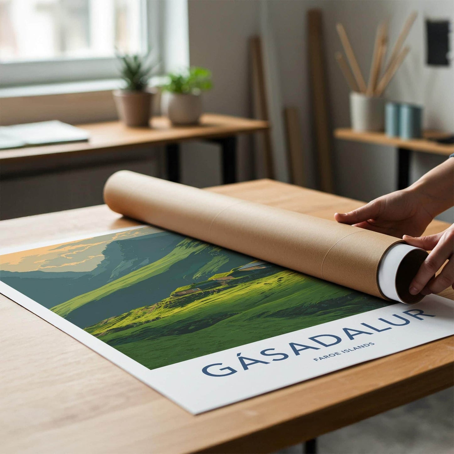 Gasadalur Poster - Faroe Islands Travel Art - Green Hillside Homes Home Decor
