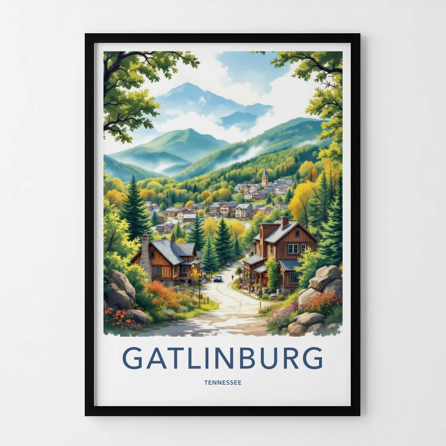 Gatlinburg Poster - Tennessee Travel Art - Autumn Mountain Town Wall Decor