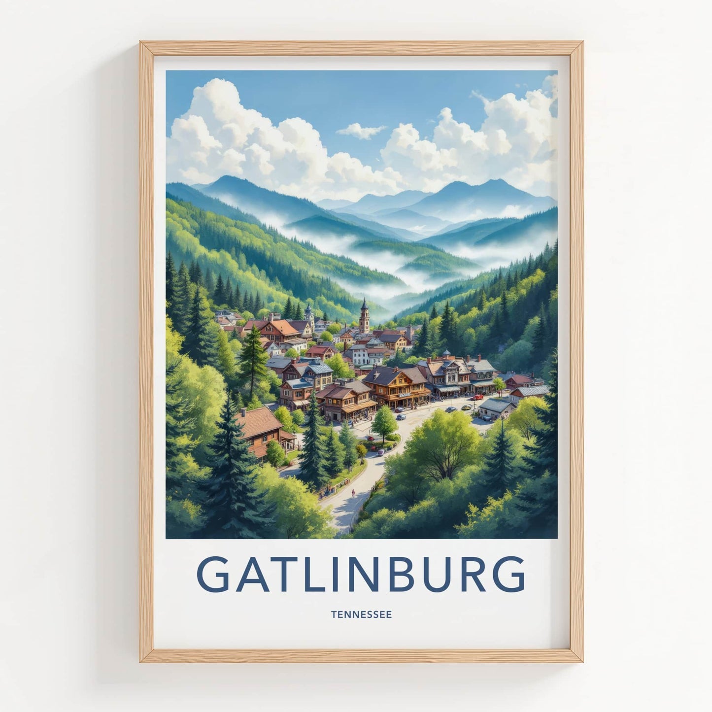 Gatlinburg Poster - Tennessee Travel Art - Smoky Mountains Town Wall Decor