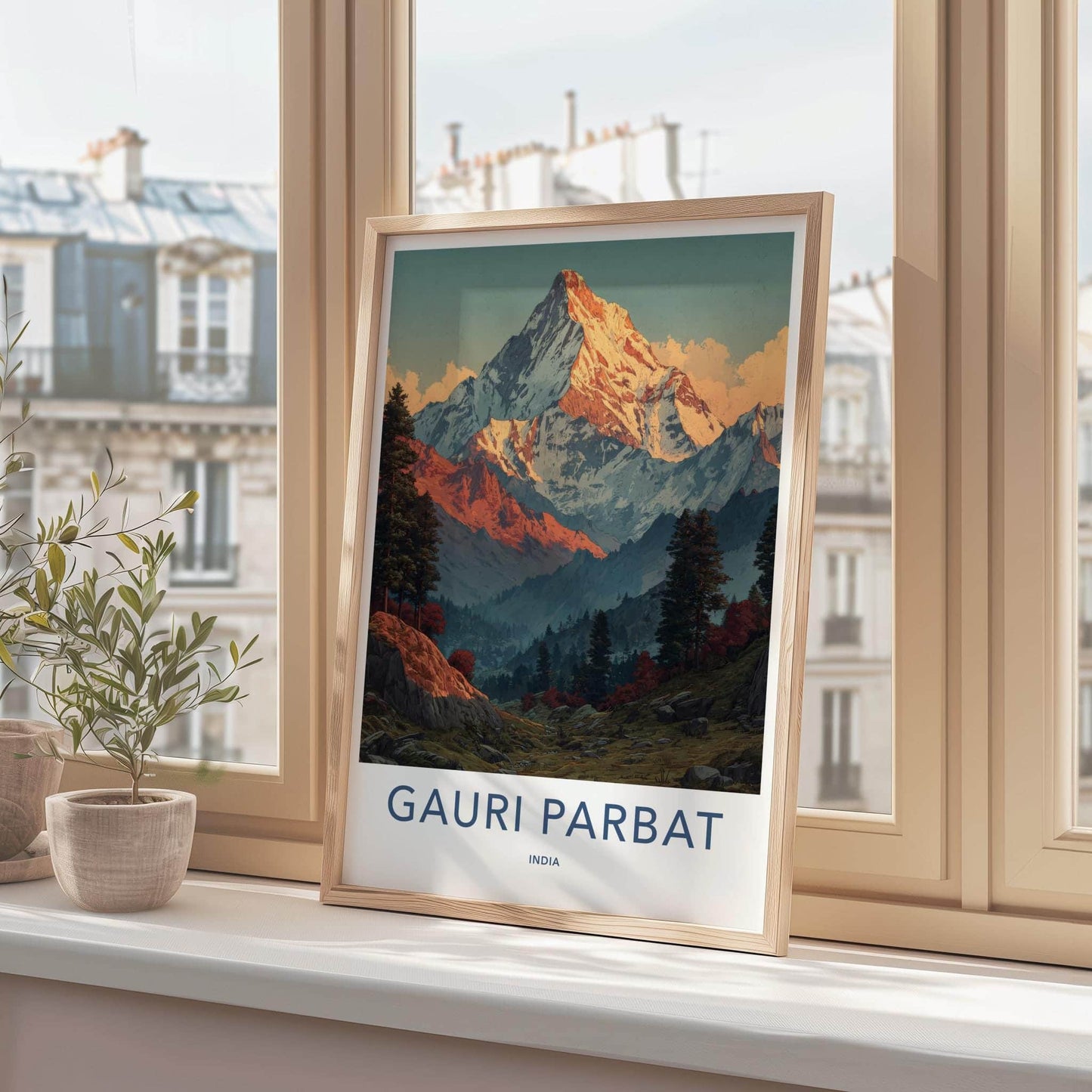 Gauri Parbat Poster - India Travel Art - Uttarakhand Sunrise Mountain Peak Home Decor