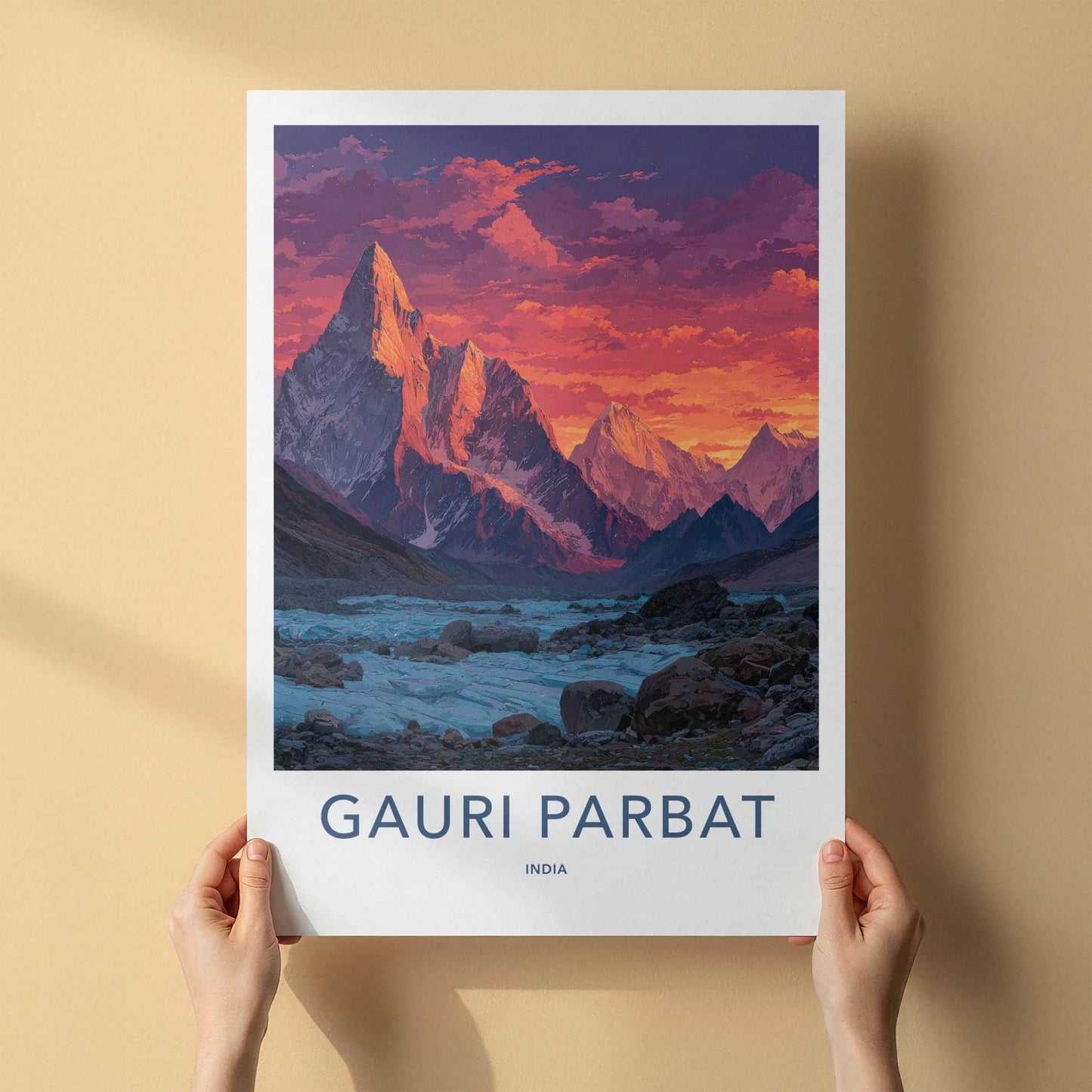 Gauri Parbat Poster - India Wall Art - Uttarakhand Fiery Sunset Home Decor
