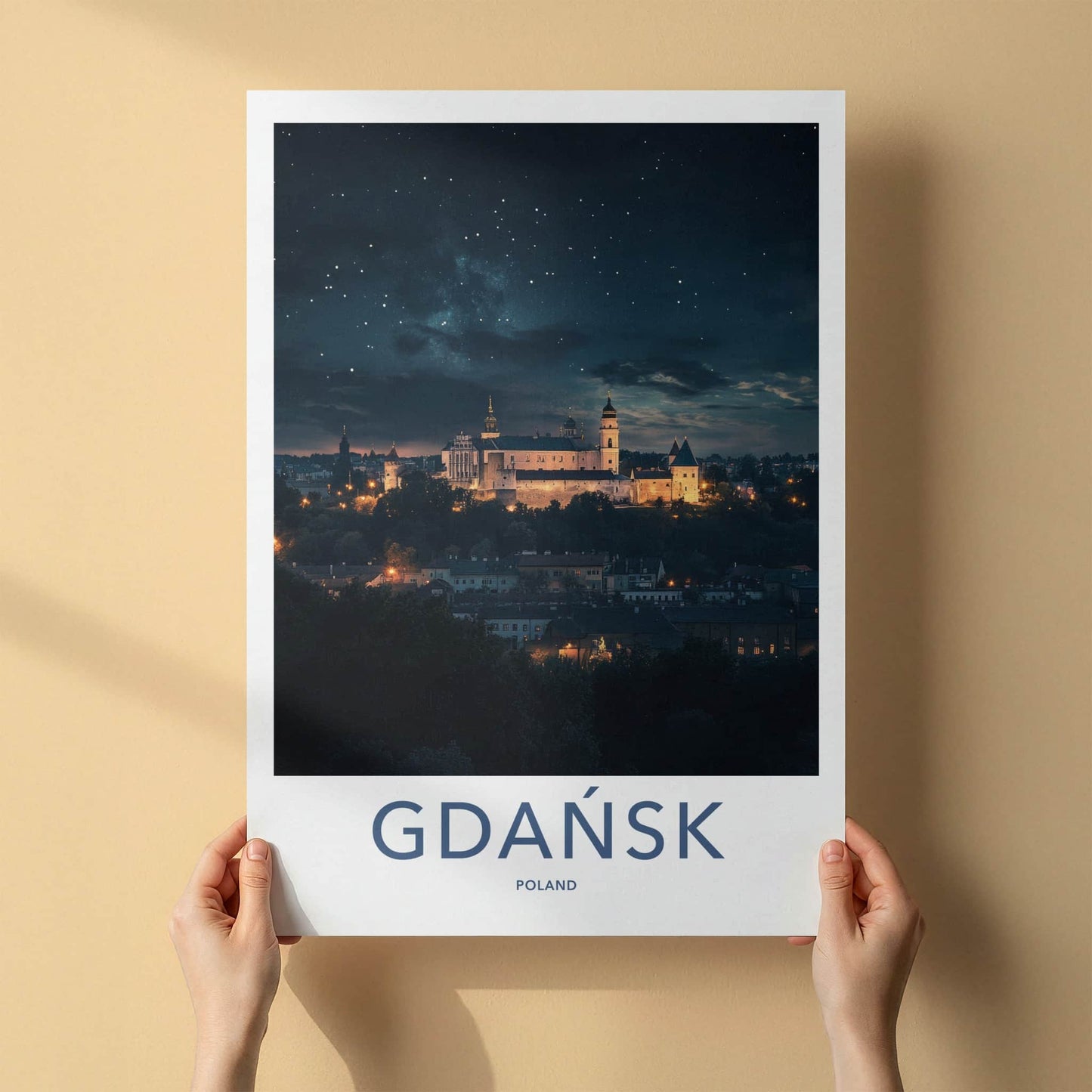 Gdansk Poster - Poland Travel Print - Starry Night Castle Home Decor