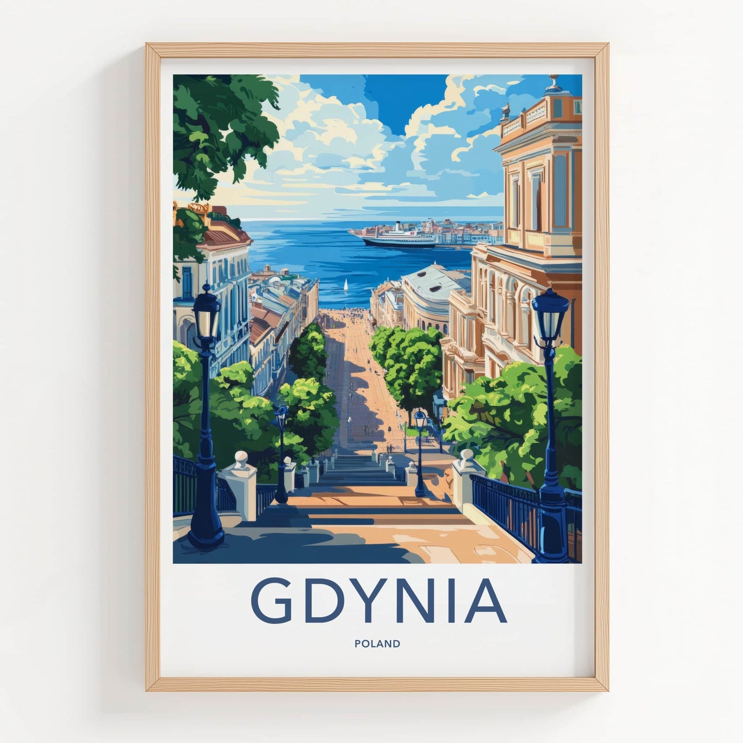 Gdynia Poster - Poland Travel Art - Grand Stairway Harbor Home Decor